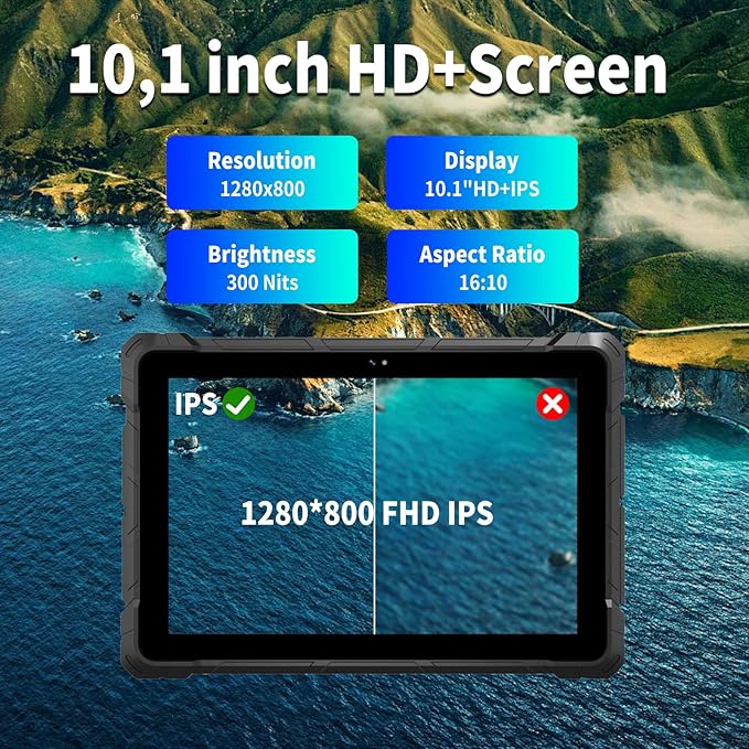 IP67 Rugged Tablet, N100 (up to 3.4GHz), 8GB RAM 128GB ROM, 10,1 Zoll Windows 11 Pro Industrie Tablet PC with 8000mAh Battery 4G LTE USB3.0 / WiFi 5 / BT5.0 / FHD for Outdoor Fieldwork