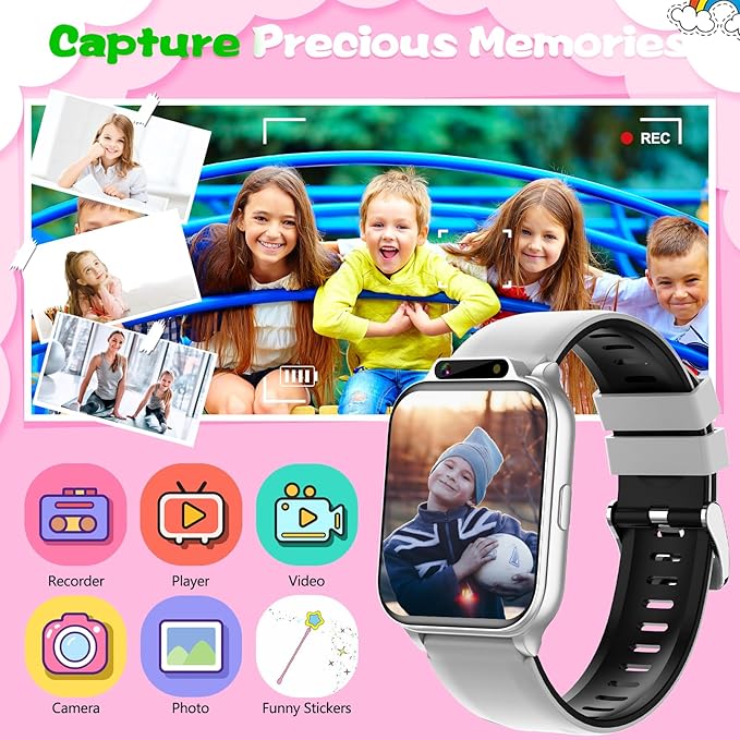 Smart Watch for Kids, 1.85" Fitness Tracker with Heart Rate, Sleep Monitor, IP68 Waterproof Smartwatches with Video Music, Pedometer, Game, NO APP/Phone, Gift for Boys Girls. (Built-in AI, Silver)