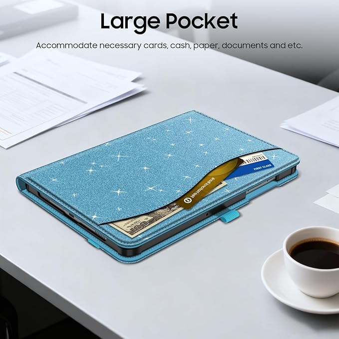 Fintie Case for Samsung Galaxy Tab A9 Plus/A9+ 5G 11 Inch 2023 Model (SM-X210/X216/X218), Multi-Angle Viewing Smart Stand Back Cover with Pocket Auto Wake/Sleep, Glittering Blue