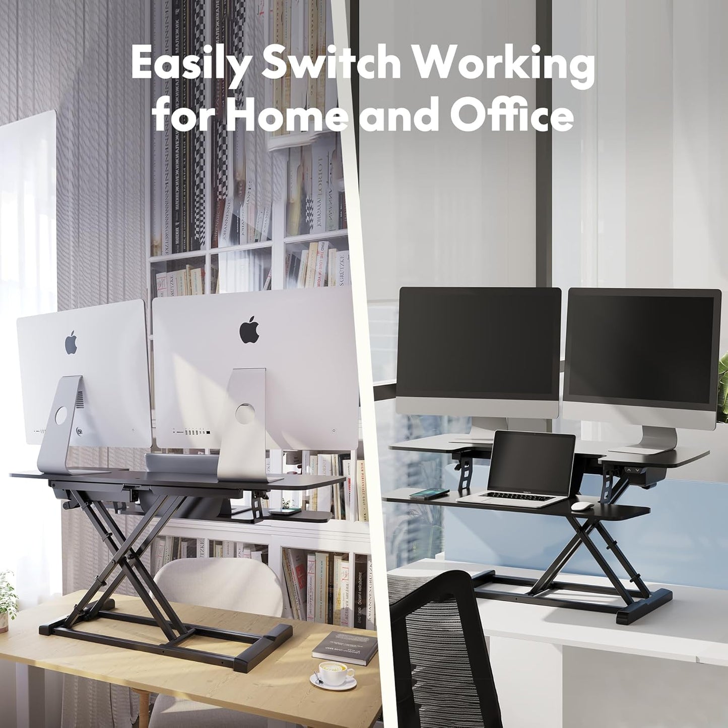 FLEXISPOT Electric Standing Desk Converter 42" Height Adjustable Desk 55 LBS Weight Capacity Motorized Stand up Desk Riser with Quick Release Keyboard Tray for Office Home