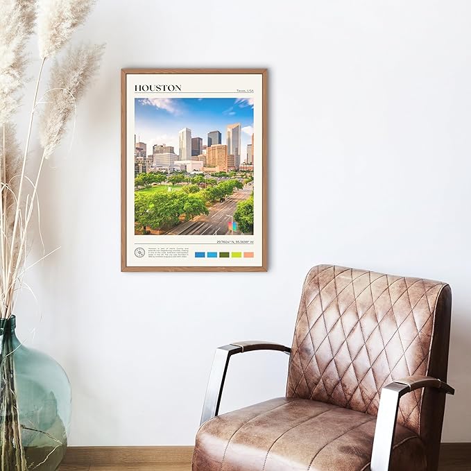 StudioUBILA Houston Wall Art Poster, Decorative Cityscape Landscape Art Prints, Home Decor Wall Art Print for Bedroom Living Room Kitchen Decorations, Unframed