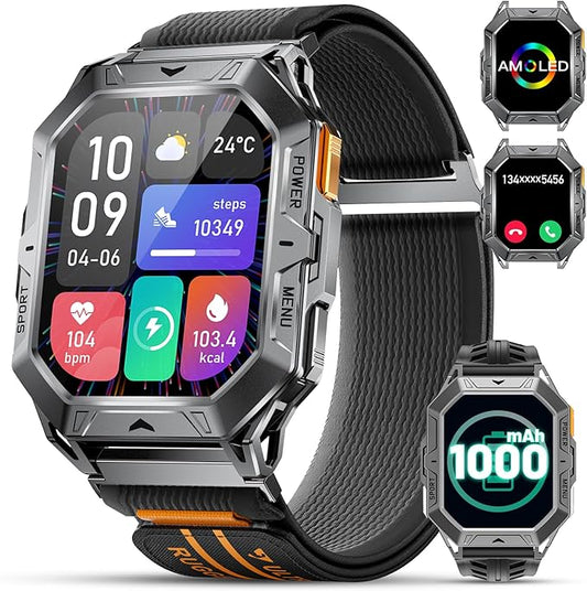 TX1 Military Smart Watch for Men, 1000mAh 80 Days Long Battery, 2.13'' AMOLED Display Smartwatch, 100+ Sport Mode Fitness Tracker Watch, IP68 Waterproof Rugged Smart Watches for Android iOS