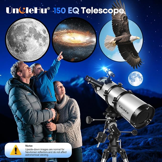 UncleHu 150EQ Newtonian Reflector Telescope for Adults High Powered, Professional Equatorial Telescopes for Adults Beginners with Portable Carry Bag, Phone Adapter, Stainless Steel Tripod, Moon Filter