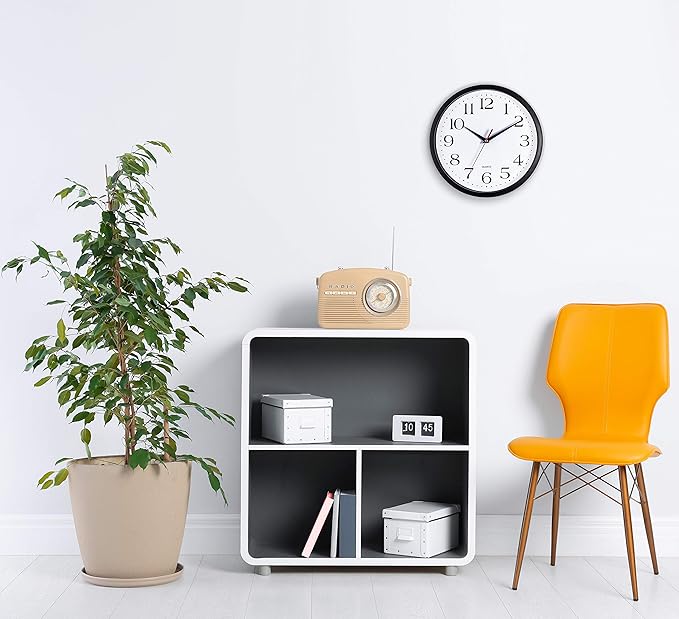 Bernhard Products Black Wall Clock Silent Non Ticking,12 Inch Quality Quartz Battery Operated Round Easy to Read Home/Office/Kitchen/Classroom/School Clock Sweep Movement (12 Inch)