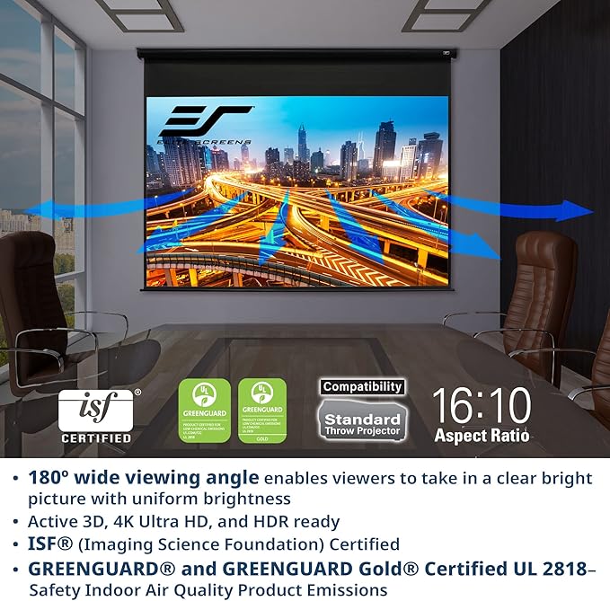 Projector Screen Elite Screens Spectrum, 128-INCH Diag 16:10, Motorized Projection Screen Movie Home Theater 4K/8K Ultra HD Ready, ELECTRIC128X2