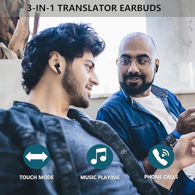 Language Translator Earbuds, Two-Way Instant Language Translator Real Time with APP for 130 Languages,Fast Reaction Translation Device (Black-2)