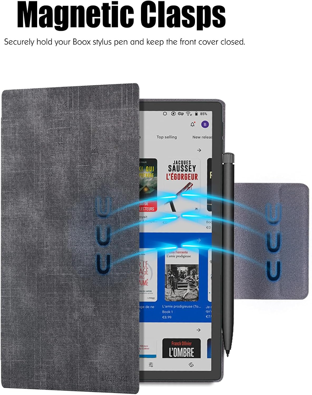 BOZHUORUI Case for 10.3" Boox Tab Ultra C Pro ePaper Tablet | with Sleep/Wake | Magnetic Adsorption | Pen Clasp Design | Thin & Light | PU Leather Smart Cover (Denim Gray)