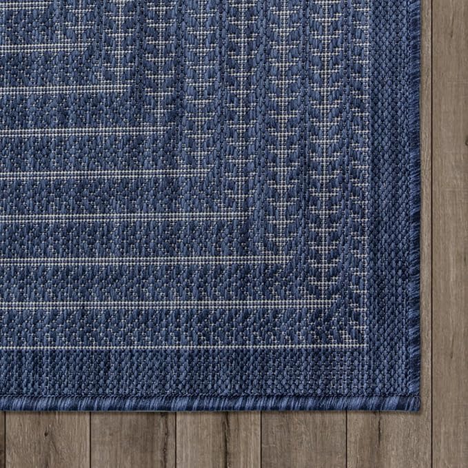 Adiva Rugs Outdoor Indoor Area Rug, Weather Resistant, Easy to Clean, Stain Resistant Floor Mat for Dining Room, Backyard, Deck, Patio (Navy Weiss, 2'6" x 7')