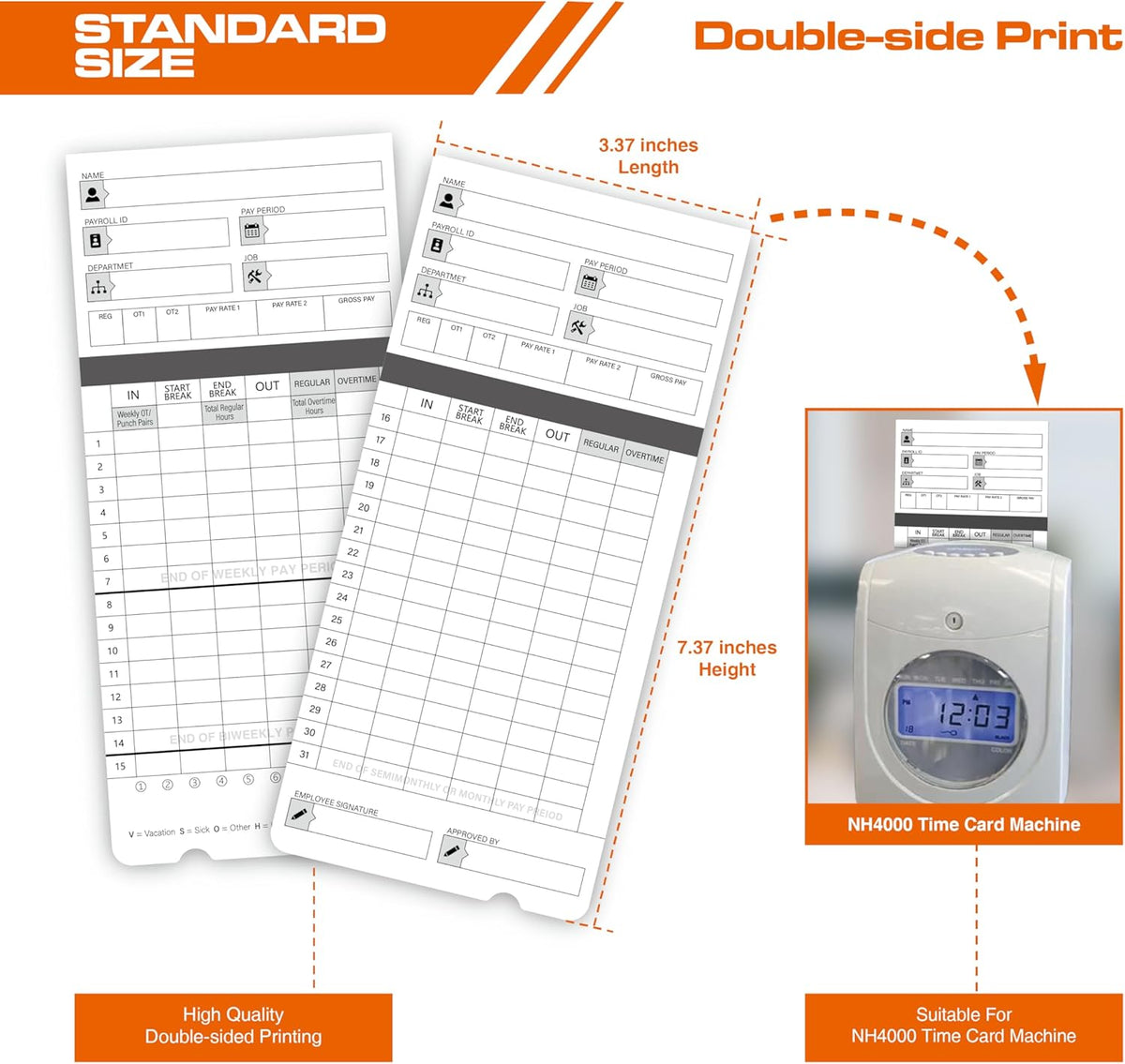 300 time Cards for HN4000, HN2000, HN2500, HN4500 time Clocks and More, Card Numbers 1-50, with pre-Punched Holes Employee time Cards (with Separate Box)