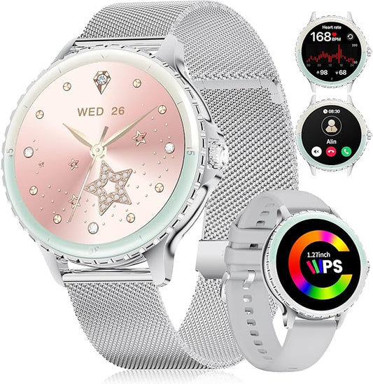 LIGE Smart Watches for Women (Answer/Make Call) 1.27â TFT Smartwatch,300mAh/IP68 Waterproof Fitness Tracker Pedometer 111 Sport Modes for Android iOS,Sliver
