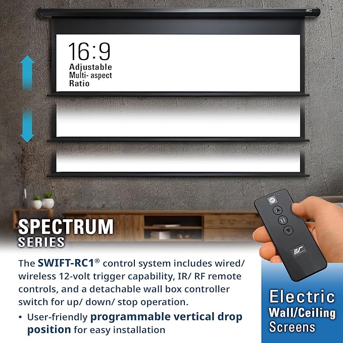 Elite Screens Spectrum AcousticPro UHD, 135-INCH Motorized Electric Projector Screen Moiré-Free Sound Transparent Perforated Weave Movie Home Theaters, ELECTRIC135H2-AUHD