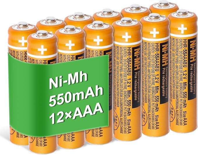 12 Pack HHR-55AAABU NI-MH AAA Rechargeable Battery 1.2V 550mAh AAA Batteries for Panasonic Cordless Phones,Remote Controls, Electronics