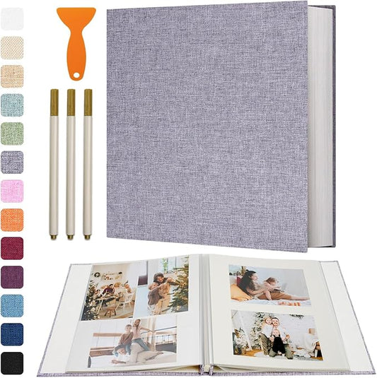 Vienrose Photo Album Self Adhesive 4x6 5x7 3x5 8x10 Scrapbook Album DIY Scrap Book with Metallic Pen 120 Pages Grey