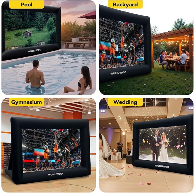 Inflatable Movie Screen Outdoor, 20FT Blow Up Projector Screen for Outside with Air Blower and Carry Bag, Support Front & Rear Projection Easy Set Up for Backyard Movie Night Pool Party