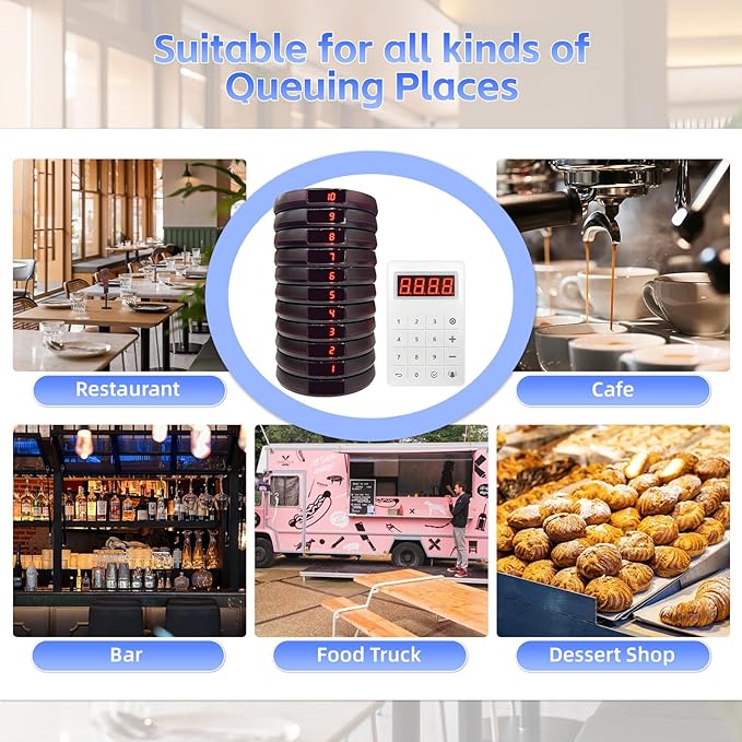 Pagers for Restaurants, 24 Coaster Beeper Restaurant Buzzer System with Beeps, Vibration, Flashing, Guest Customer Queue Pagers for Food Truck, Church Nursery