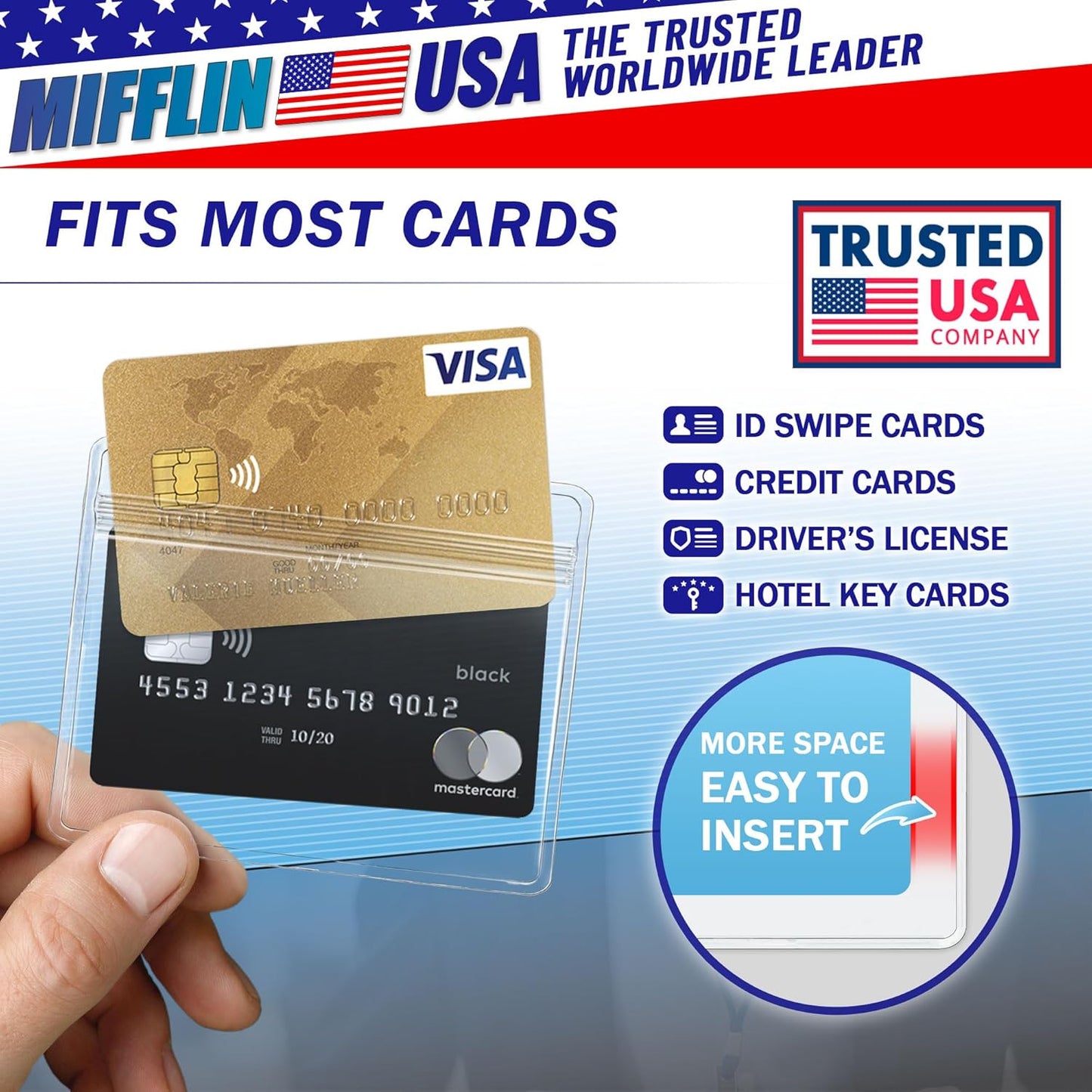Mifflin-USA Horizontal ID Name Badge Holder (Clear, 3.5x2.25 Inches, 250 Pack), Waterproof and Resealable Plastic Card Holders