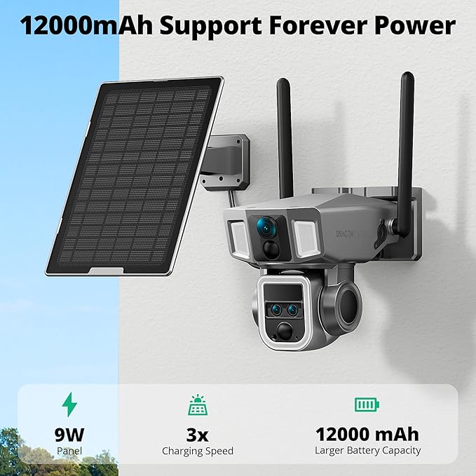 4G LTE Cellular Security Camera Outdoor, 4K 10x Optical Zoom Wireless Solar Camera 12000mAh, No WiFi or WiFi 2 Mode, 360° Pan and Tilt AI Tracking Cam for Remote Monitor with SIM Card and 64GB SD Card