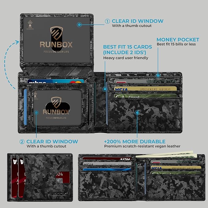 RUNBOX Wallet for Men Slim Rfid Leather 2 ID Window With Gift Box