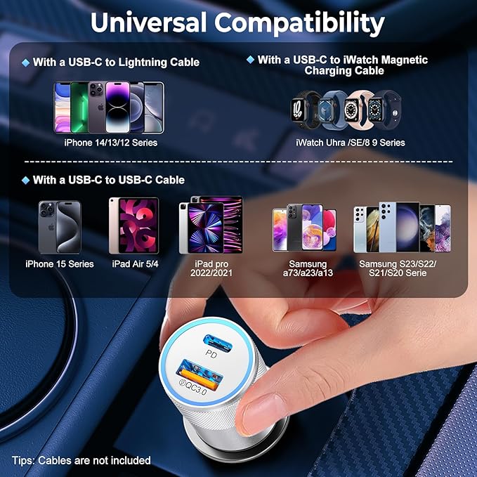 3-Pack Car Charger, Ancekoy 38W Dual Port Fast Charge PD & QC 3.0 Car Adapter Cigarette Lighter USB Plug for iPhone 16/15/14/13 Pro Max, iPad, Galaxy S25/S24/S23 and More (White)
