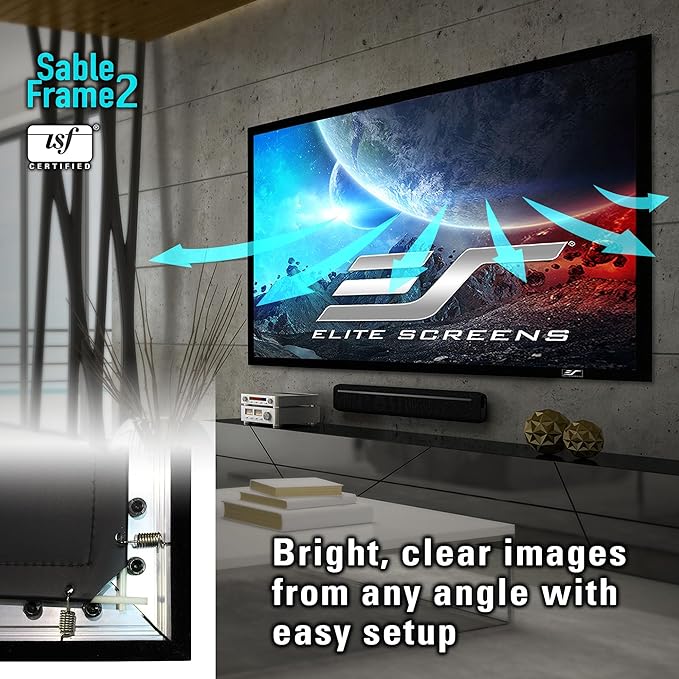 Elite Screens Sable Frame 2, 158-inch Diagonal 2.35:1, Active 3D 4K Ultra HD Ready Fixed Frame Home Theater Movie Office Presentations Indoor Front Projection Projector Screen, ER158WH2-WIDE, Black