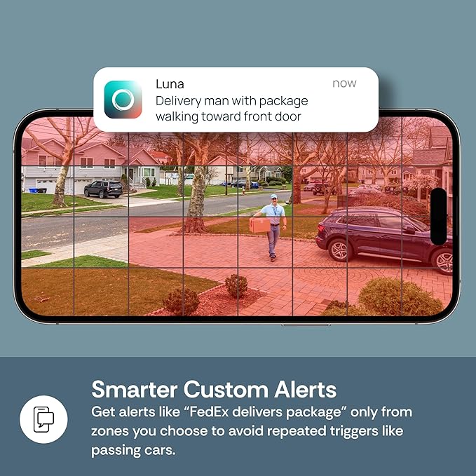 Luna 2K QHD Security Camera Indoor/Outdoor, Wired IP65 2,4GHz WiFi Camera for Home Security, Color Night Vision, Spotlight/Siren, AI Motion Detection, Smart Alerts, App Control (1,White)
