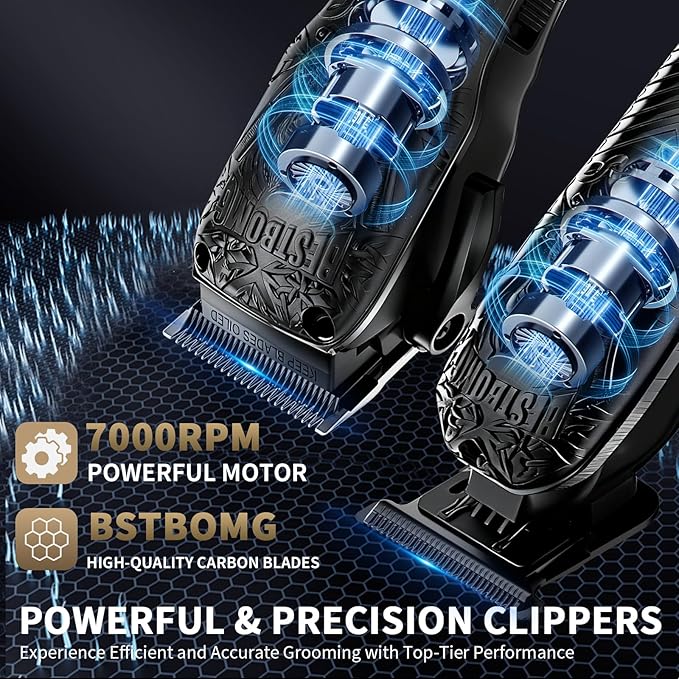BESTBOMG Professional Cordless Mens Hair Clippers & Beard Trimmer Kits & Sets,Metal Hair Clippers Cutting Grooming Kit with Long Battery Life for Family Barber Use (Black)