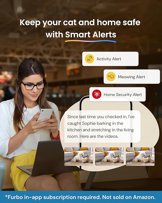 Furbo [New Mini 360° Camera + Mini Cam [New Subscription Required at Setup] (2-Camera Bundle Nanny Pro Subscription): Pet Safety Alerts, Dog & Cat Cameras with Speaker, Phone App & Night Vision