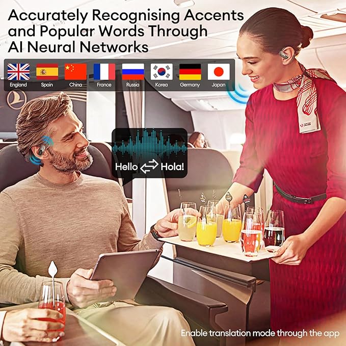 PAXA Ai Translation Earbuds Real Time 3in1 Language Translator Earbuds HD Sound Audifonos Traductores Bluetooth 5.4 Headphones Touch Screen Housing with App for Travel Business Meetings,Black