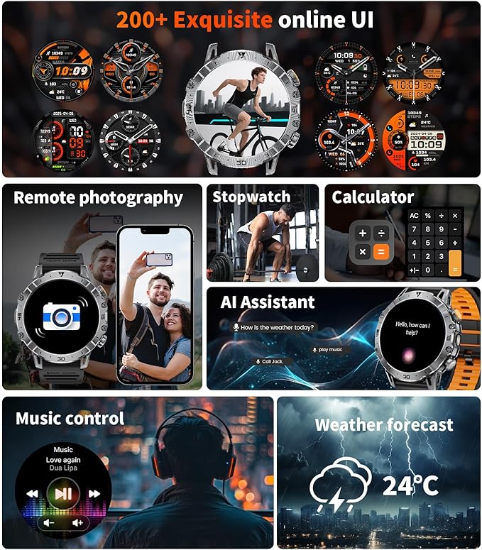 LIGE Smart Watches for Men 1000mAh Battery/LED Flashlight/3 Straps, 1.7" Ultra HD Screen Outdoor Smartwatch with 111 Sports Modes, Bluetooth Call 5ATM Waterproof Fitness Tracker Android iOS,Silicone