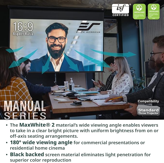 Elite Screens Manual Series, 120-INCH 16:9, Pull Down Manual Projector Screen with 24-INCH DROP, Movie Home Theater 8K / 4K Ultra HD 3D Ready, 2-YEAR WARRANTY , M120XWH-E24