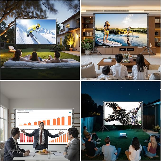 200 inch Projector Screen with Stand,HUANYINGBJB Outside Projection Screen, Portable 16:9 4K HD Rear Front Movie Screen with Carry Bag for Theater Backyard Movie Night,Cinema School, Churches
