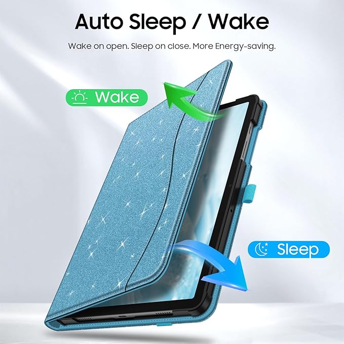 Fintie Case for Samsung Galaxy Tab A9 Plus/A9+ 5G 11 Inch 2023 Model (SM-X210/X216/X218), Multi-Angle Viewing Smart Stand Back Cover with Pocket Auto Wake/Sleep, Glittering Blue