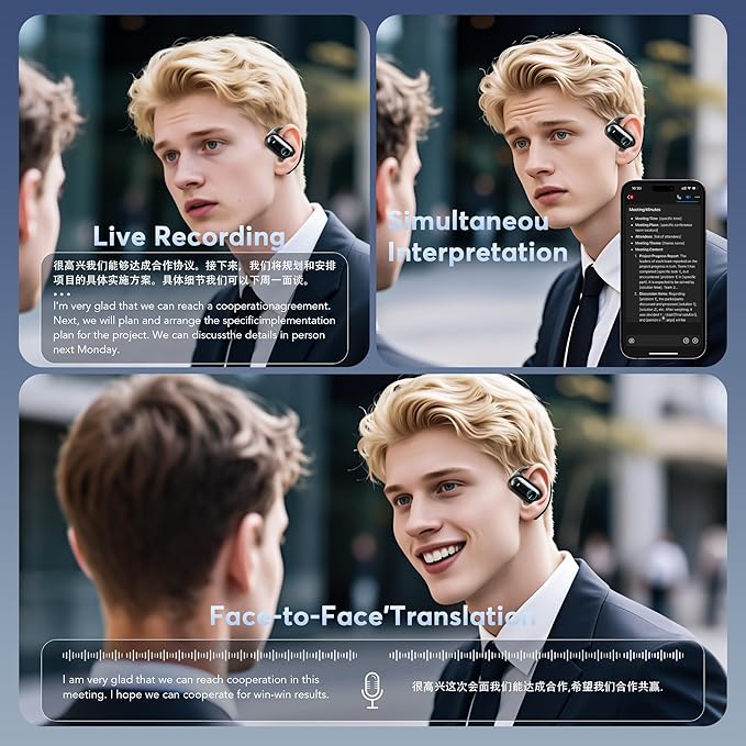 Translation Earbuds,Open Ear Headphones with Real-Time 168 Language,Bluetooth 5.4 Earphones with 400mAh Charging Case,Wireless Earbuds with HD Calling,Stable Connection,50H Long-Lasting Battery