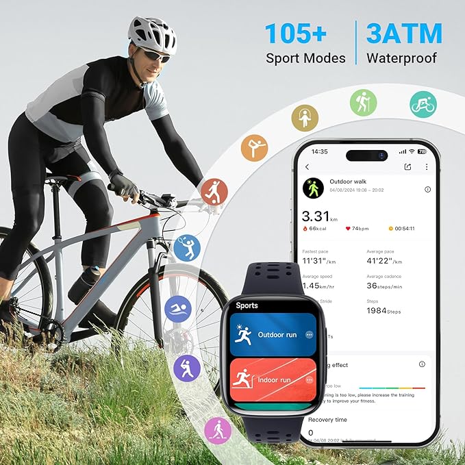 Smart Watches for Men Android iPhone (2 Bands), [1.85" AMOLED Screen] Smartwatch Fitness Tracker 3ATM Waterproof with Bluetooth Calls, AI Control, Heart Rate/SpO2/Sleep Monitor, 7 Days Battery