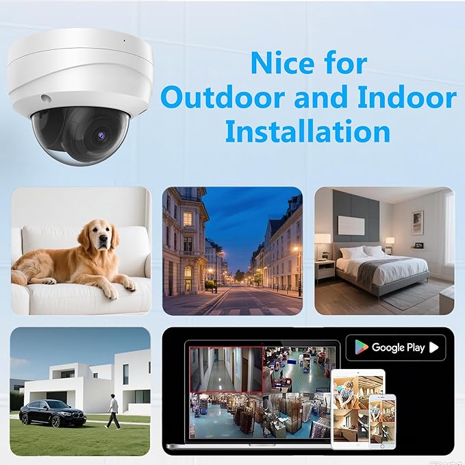 Real HD 4K 8MP Dome PoE IP Camera Outdoor 2.8mm 105° Wide Angle, 98ft IR Night Vision, H.265, IP67, WDR, Compatible with Onѵіf Protocol, BIᴜe Irіs