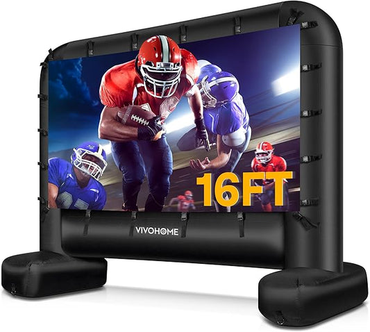 VIVOHOME 16 FT Inflatable Projector Screen for Outside, Blow Up Movie Screen Outdoor Use, Mega Large TV Screen with Carry Bag for Backyard, Tube Leg Support