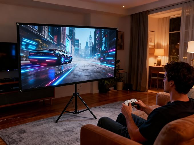 80 Inch Projector Screen with Stand, Portable 4K HD PVC Projection Screen, Tripod Projector Screen with Carrying Case for Indoor&Outdoor Movie Night, Wrinkle-Free,16:9