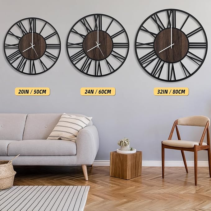 LEIKE Large Wall Clocks with Night Light Battery Operated,Silent Non Ticking,Rustic Modern Big Wood Clock for Living Room, Bedroom,Kitchen,Farmhouse,Office,Home Decor-20 Inch(Roman Numerals)