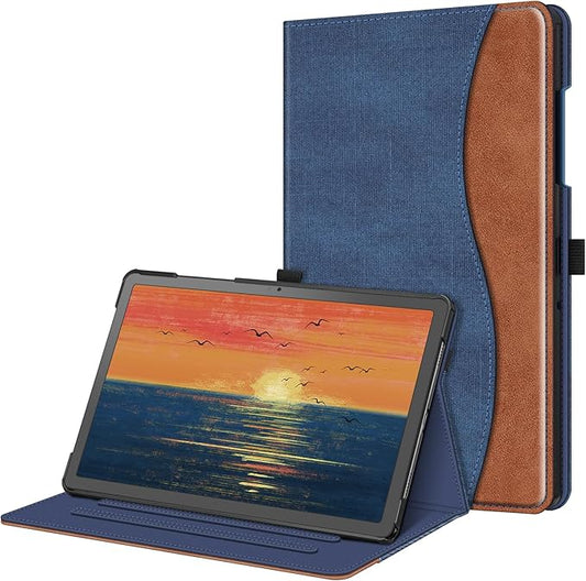 Fintie Case for Samsung Galaxy Tab A9 Plus/A9+ 5G 11 Inch 2023 Model (SM-X210/X216/X218), Multi-Angle Viewing Smart Stand Back Cover with Pocket Auto Wake/Sleep, Denim Blue/Brown