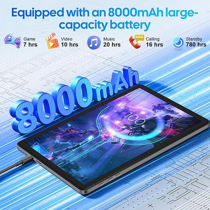Android 15 tablet with keyboard, 26GB RAM+256GB ROM(2TB Expand), 10 inch tablet with 8000mAh Battery, 2.4G/5G WiFi, BT 5.0, 5MP+13MP Dual Camera, Gemini AI, Octa-core, Mouse, Stylus, Case(Green Case)