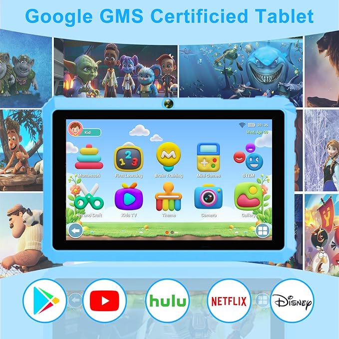 YINOCHE Kids Tablet 7" Android Tablet for Kids 3-7 32GB Tablets for Toddlers with Case WiFi Parental Control Dual Camera Tabletas GMS Certified Toddler Learning Tablets for Children (Blue)