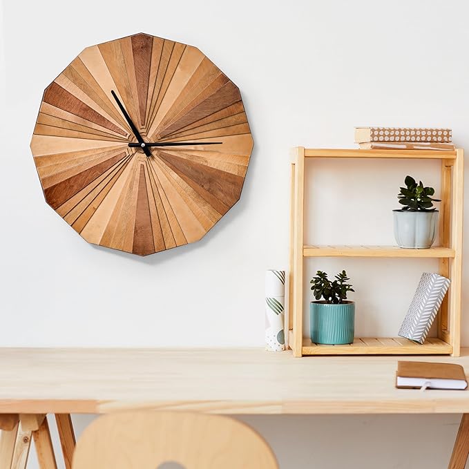 Parametric Verso Wood Wall Clock, 3D Birch Plywood Layered Acoustic Wooden Decorative Clock (Small)
