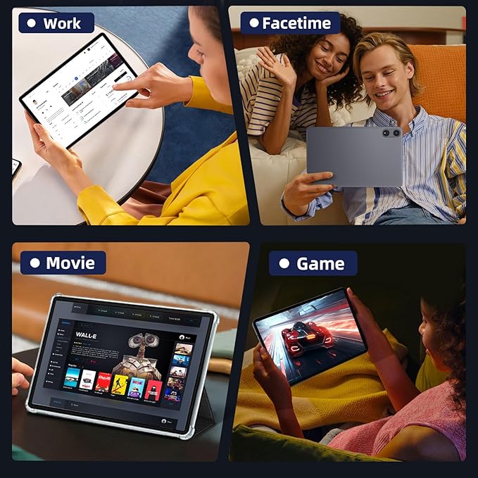 12 Inch Tablet, Android 15 Tablets with 2000*1200 Resolution IPS Touch Screen, 20GB RAM (6+14GB), 128GB ROM+1TB Expand, T615 Octa-Core Processor / 8000mAh Battery / 18W Fast Charge, Dual WiFi, Black