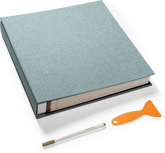 Large Photo Album Self Adhesive 4x6 5x7 3x5 8.5x11 Scrapbook Magnetic Album DIY Scrap Book Length 13 x Width 12.8 (Inches) 120 Sticky Pages Linen Cover DIY Photo Album (Green)