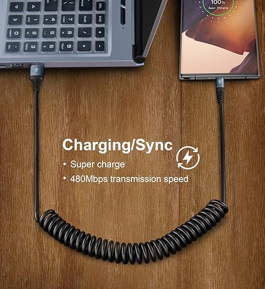 USB C Cable 6ft, 2Pack USB A to USB C 3A Fast Charging, Coiled Type C Charger Cord for Car USB-C Cable Compatible with iPhone 17/16/15/Plus/Pro/Pro Max/Samsung Galaxy A10e A20 A50 S20 Plus S10E