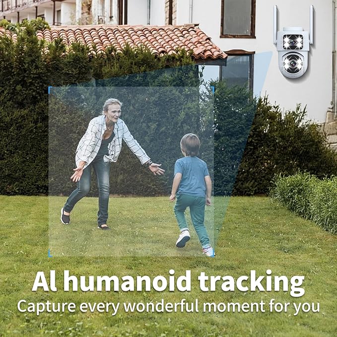 Dual-Lens Smart Indoor Outdoor Camera, 2K-3MP HD 5G WiFi, 360° AI Motion Tracking, IP65 Weatherproof, Color Night Vision, 24/7 Recording, 2-Way Audio, Baby/Nanny Cam(No Card Included)
