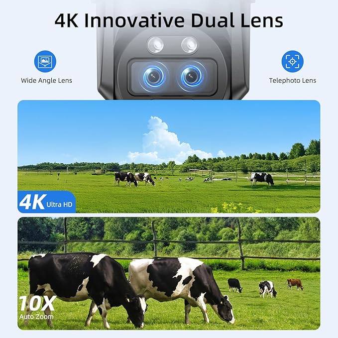 SV3C 4K Dual-Lens PTZ WiFi Outdoor Security Camera, Dual-Band Auto-Tracking ONVIF IP Dome, Color Night Vision, Human & Vehicle Detection, Waterproof, 24/7 Recording, Blueiris & Camhipro Compatible