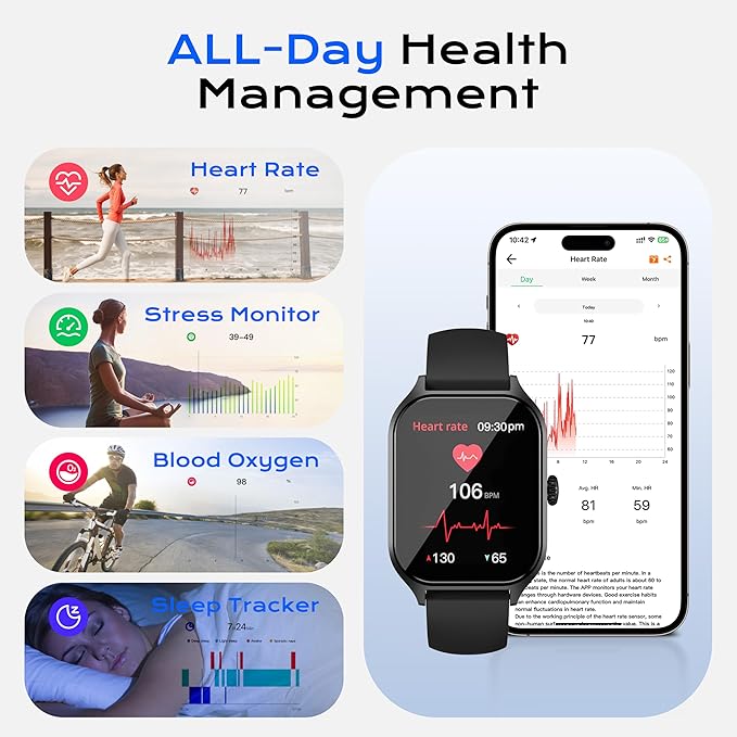 ChatGPT AI Translation Smart Watch, AMOLED Display Fitness Tracker, Fitness Watch,Watches for Man and Women,Titanium Alloy IP68 Waterproof, Multi-Sport Modes, Compatible with Android & iOS,Black