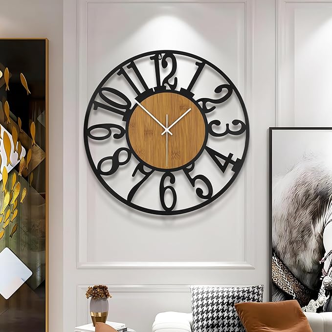 Large Wall Clock for Living Room Decor, 16 Inch Non Ticking Silent, Battery Operated Modern Vintage Oversized Wall Clock for Bedroom Kitchen