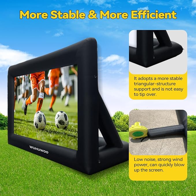 Inflatable Movie Screen Outdoor, 20FT Blow Up Projector Screen for Outside with Air Blower and Carry Bag, Support Front & Rear Projection Easy Set Up for Backyard Movie Night Pool Party